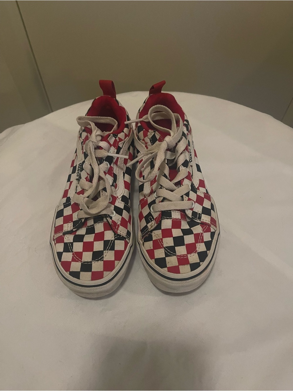 Vans Kids Checkerboard Lace-Up Sneakers in Red/Black